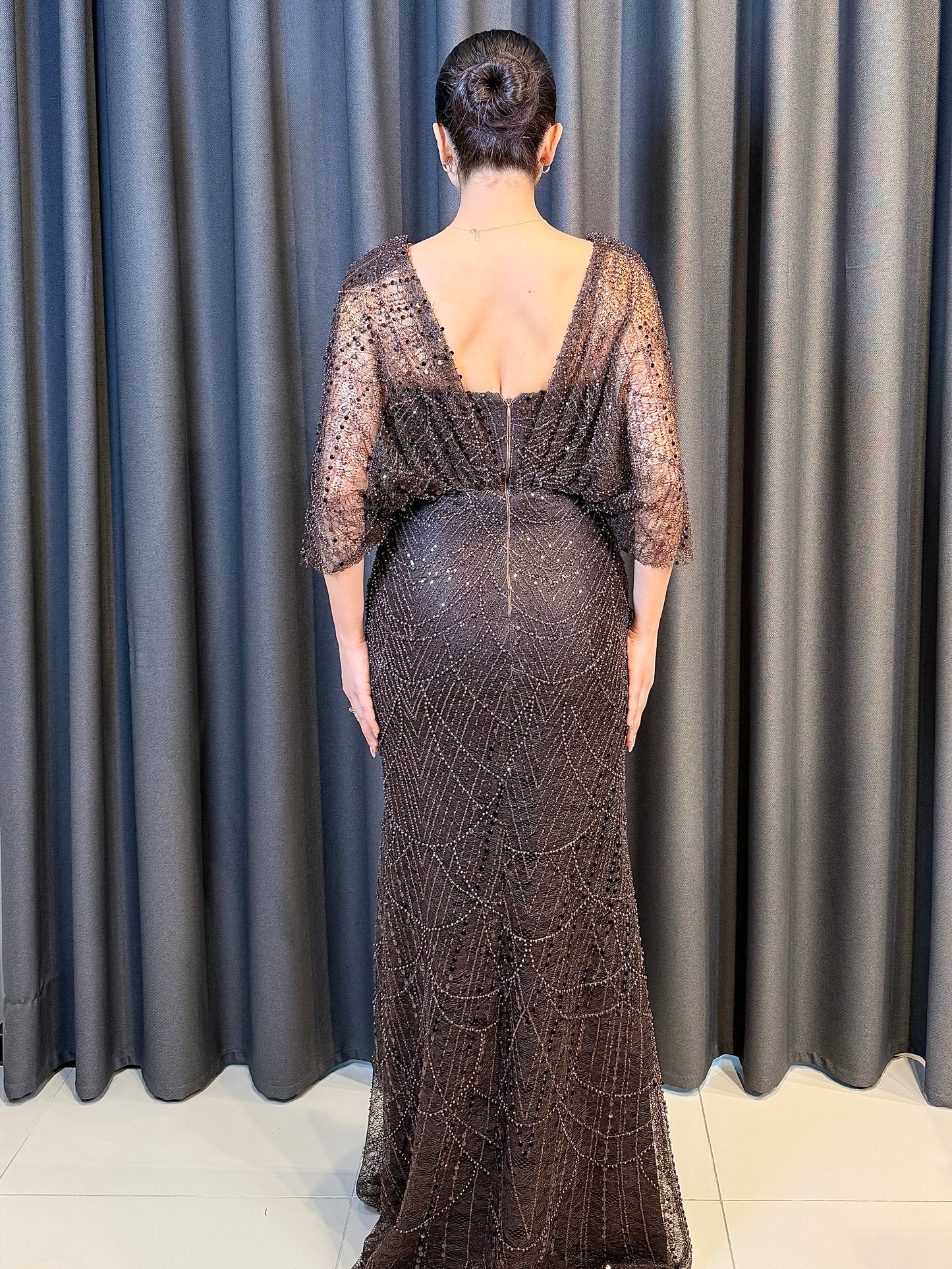 Işıltılı Pudra Pembe Payet İşlemeli Pelerin Kollu Abiye